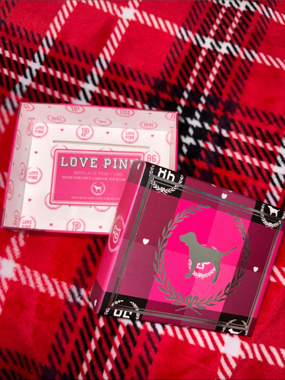 PINK Victoria's Secret Pink Plaid Dog Gift Box